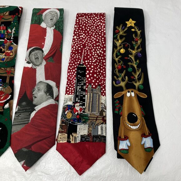 Christmas Ties Santa Claus Holiday Necktie Bundle Festive Lot Of 5 Santa Tree + - Picture 3 of 10